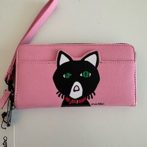 Marc Tetro Pink Continental Wallet Black White Kitty Cat Wristlet